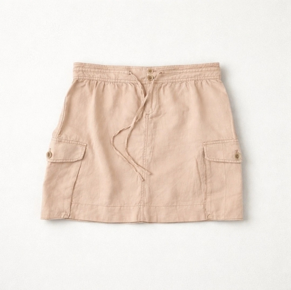 LOFT 100% Linen Cargo Mini Skirt Sand Tan Khaki 6 Coastal Utility Gorpcore